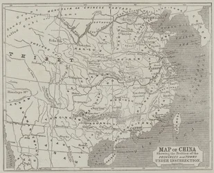 Carte de la Chine montrant la position des provinces et des villes en insurrection